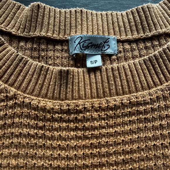 Mustard/Tan Kismet S Waffle Pattern Long Sleeve Sweater Pretty Fall Sweater - Picture 2 of 4